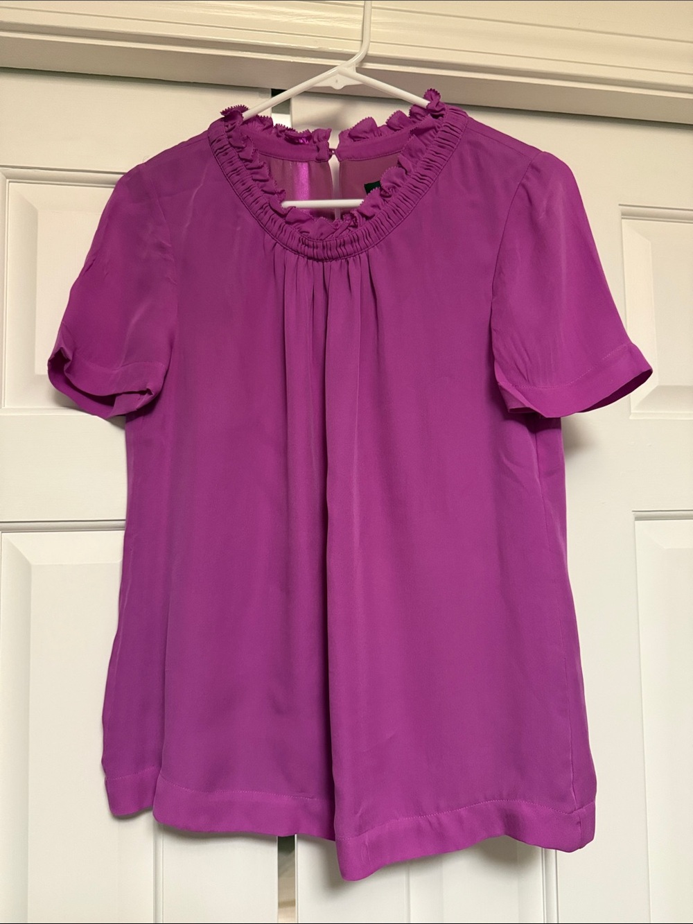 J. Crew Short-Sleeve Ruffle-Neck Blouse - Fuchsia